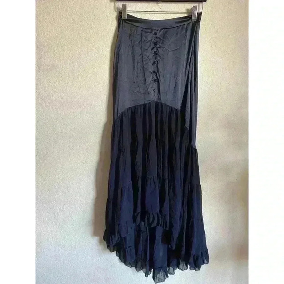 ASOS Drop Waist Maxi Coquette Skirt Ruffle\Pleated Detail In Navy Blue Size 0 - Picture 2 of 10